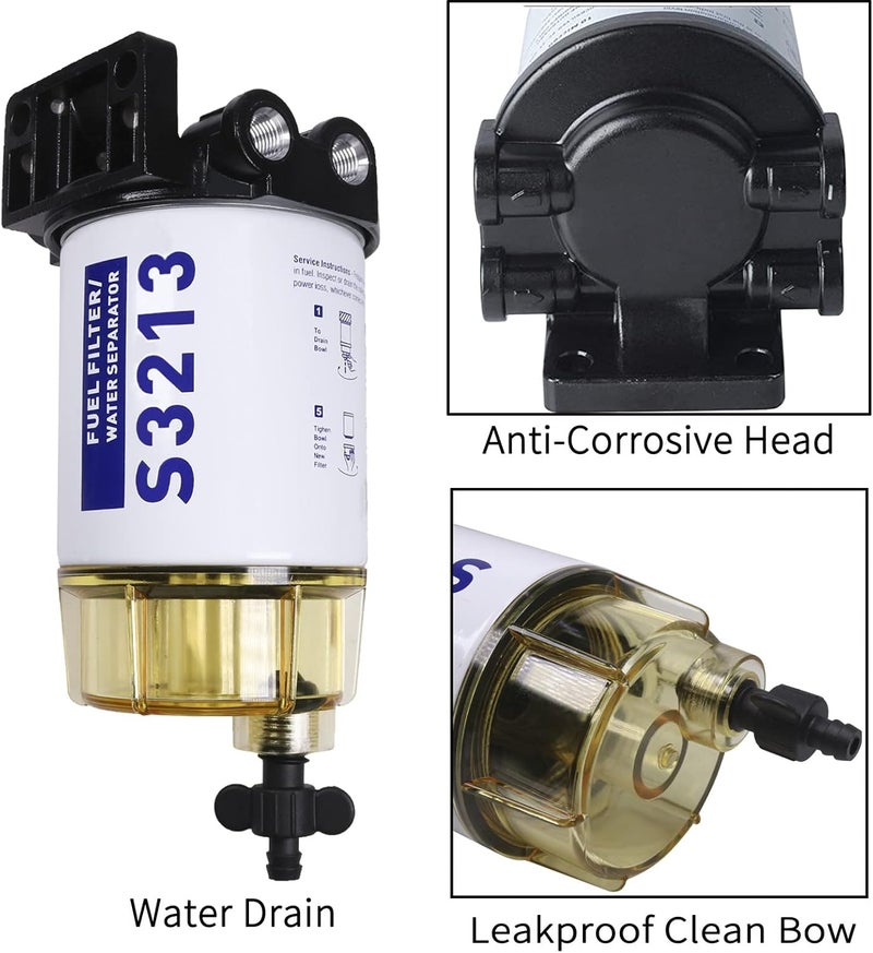 CARMOCAR Fuel Filter Water Separator replacement for Marine Outboard Motor Mercury with 3/8" Barb x 1/4" NPT brass Fittings Replaces# S3213, S3214, 35-60494-1, S3213, 18-7932-1, 18-17928, 35-809097 - Image 4